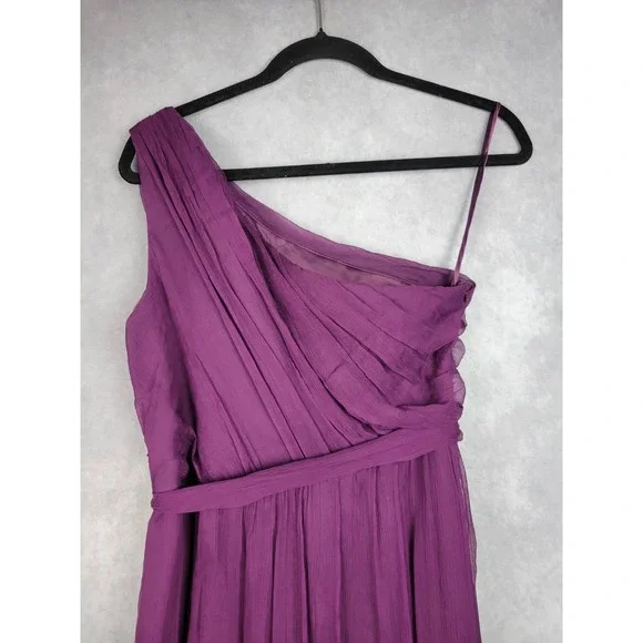 Amsale Silk Chiffon Bridesmaid Dress Plum Purple Size 14 Formal Gown - Picture 6 of 11